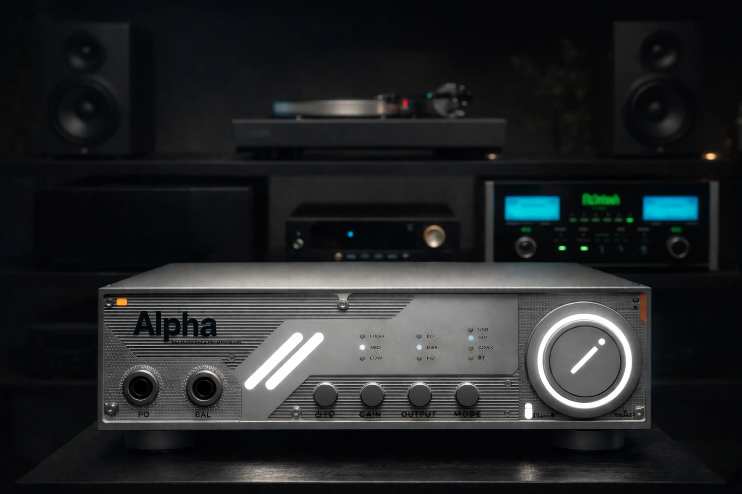 The D&A Alpha is a compact but serious desktop DAC and headphone amplifier, featuring dual-mono ES9039Q2M DACs, discrete balanced amplification, analog volume control, and full USB, Bluetooth, and XLR connectivity.