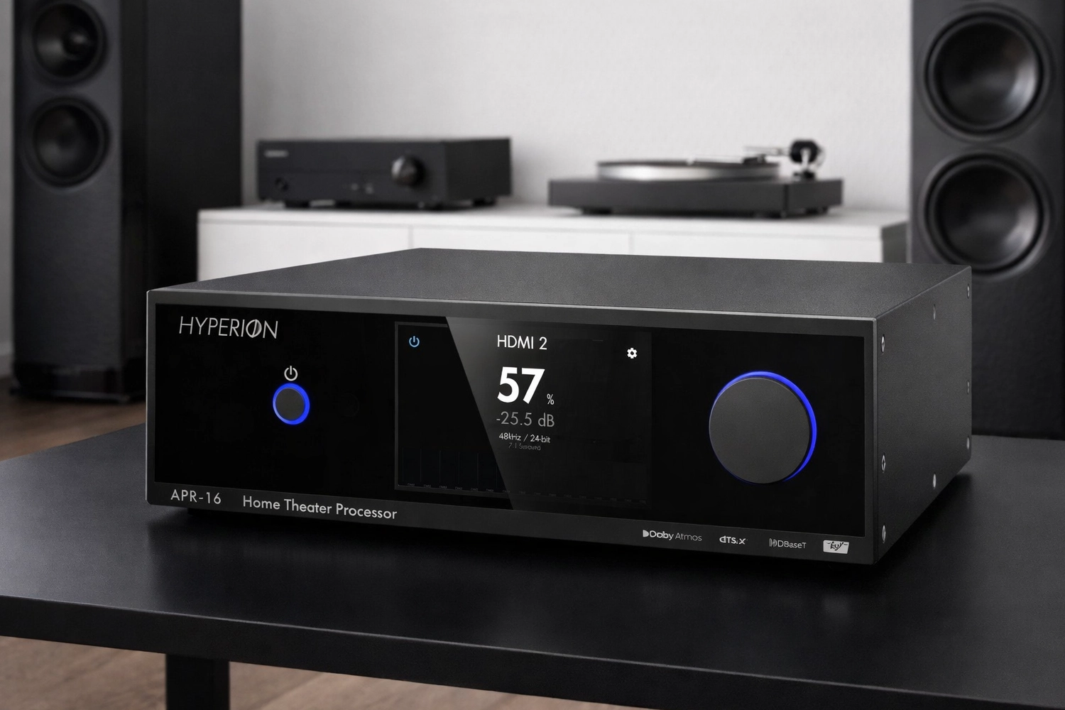 AudioControl Hyperion APR-16 is a 16-channel flagship immersive AV processor with Dirac ART, HDMI 2.1 (8K/4K120), ESS SABRE DACs, and pro-grade control for reference home theaters.