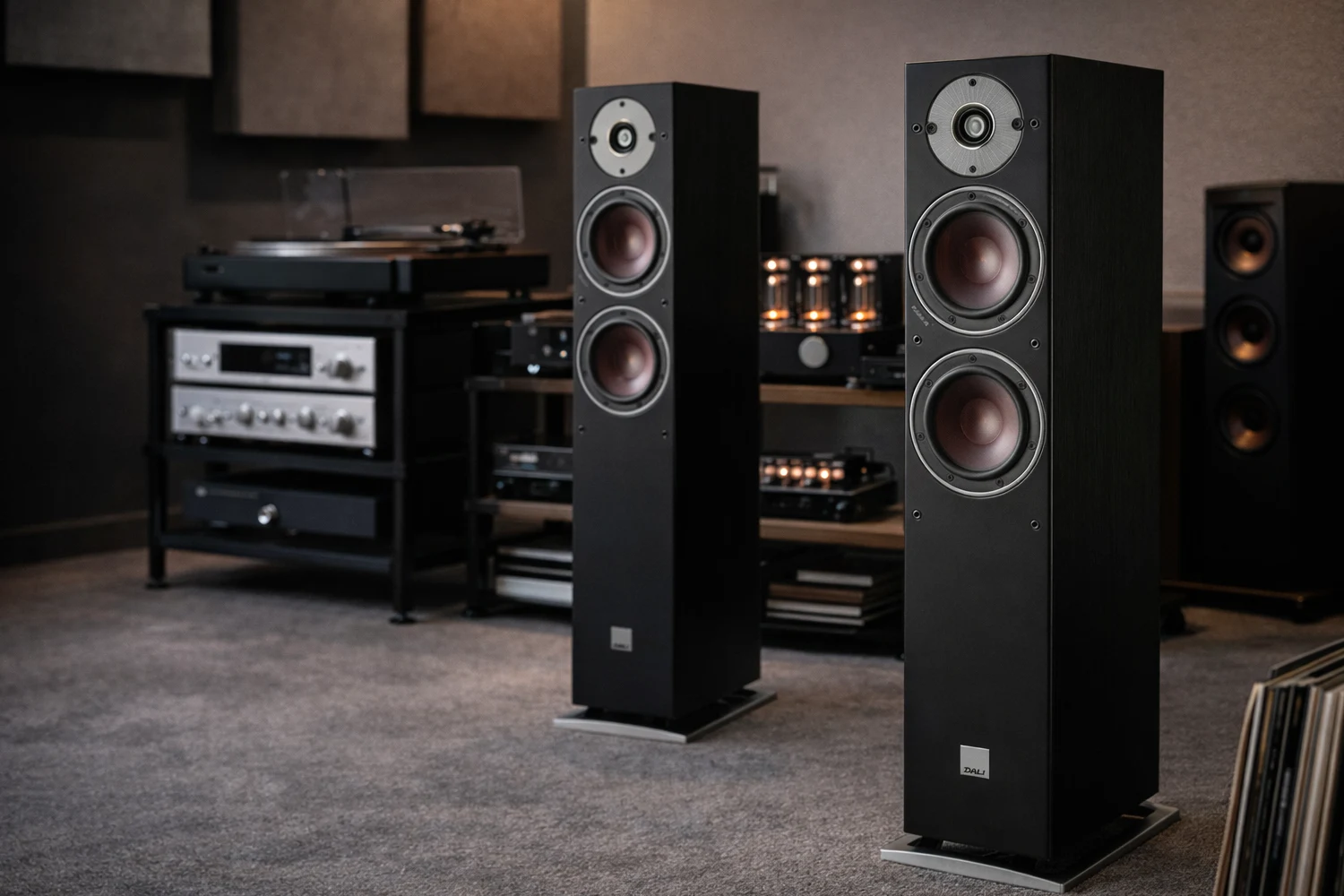 DALI OBERON 5 is a slim floorstanding speaker with clear, dynamic sound, easy amplifier matching, and a design that fits modern living rooms.