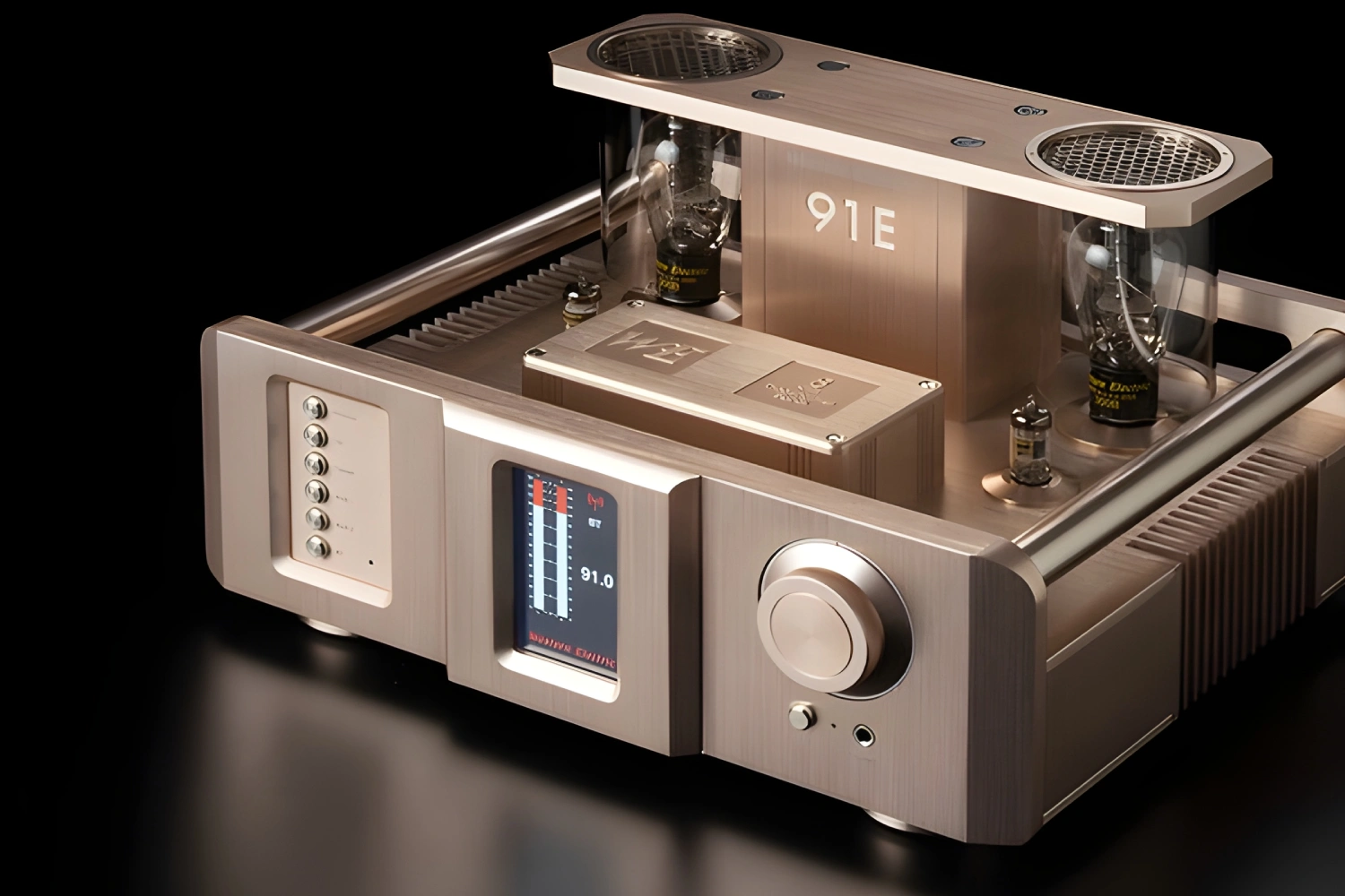 Western Electric Type 91E is a modern 300B integrated amplifier combining legendary WE tube sound, patented SCS bias technology, vinyl support, Bluetooth, and up to 20W per channel.